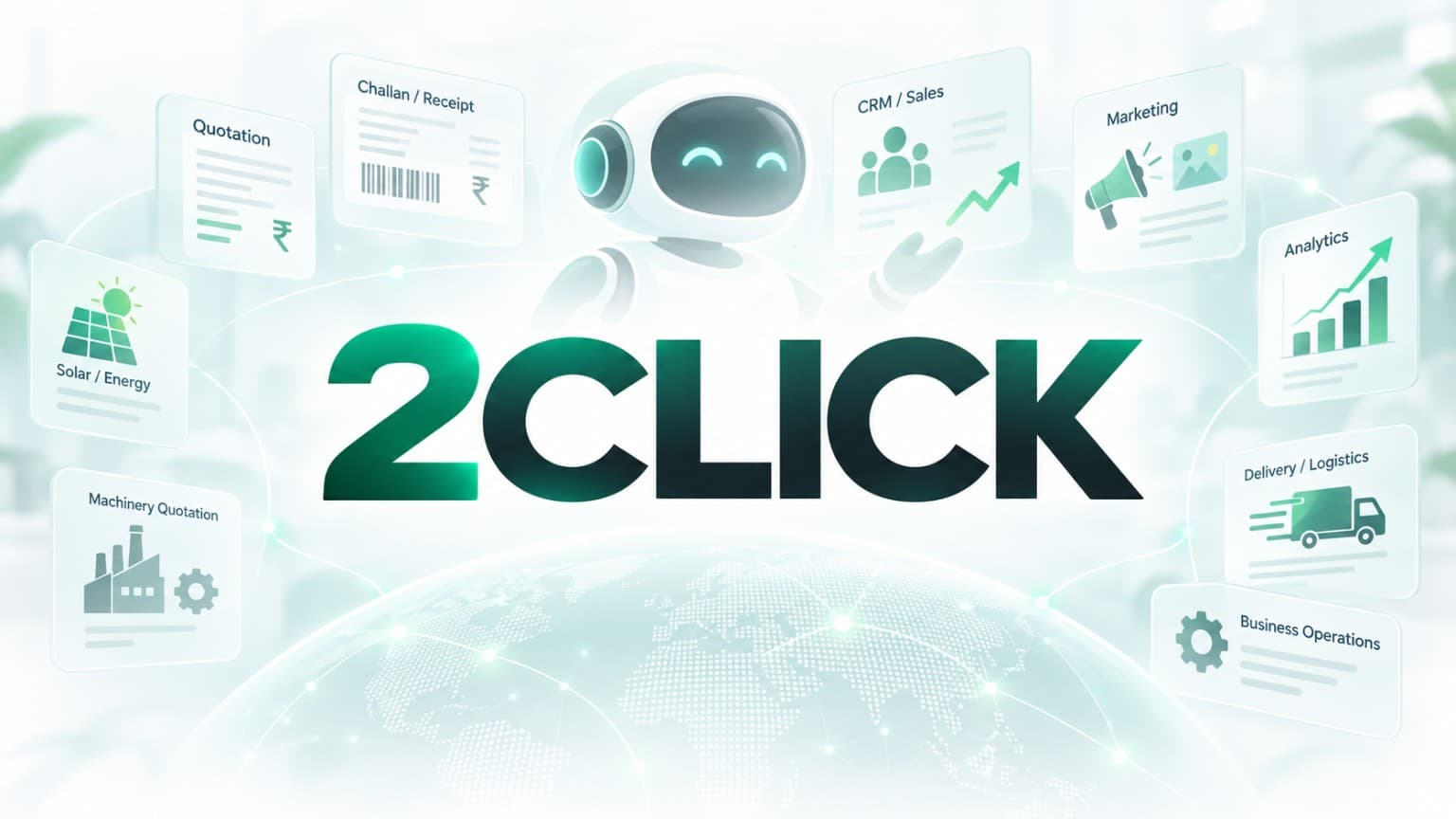 2CLICK AI Sahyogi with quotation, challan, CRM, marketing, analytics, solar, logistics and business operations